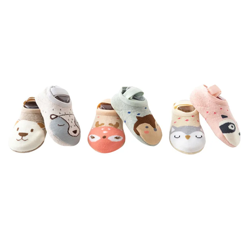 Носки для малышей 0-3 лет, хлопковые нескользящие носки из махровой ткани для новорожденных, 6 видов, весна-осень-зима, популярные носки для малышей