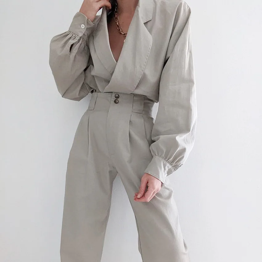 

Grey Turn-Down Collar Womens Blouses 2020 Autumn Sexy Solid Long Sleeve Shirt Female Tops Casual Loose Ladies Top Button