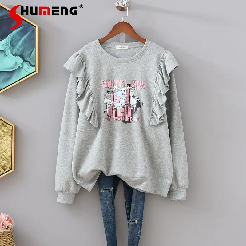 

Новинка 2021, осенняя Женская хлопковая Свободная Толстовка большого размера в Корейском стиле, женский модный топ для похудения, пуловер в с...