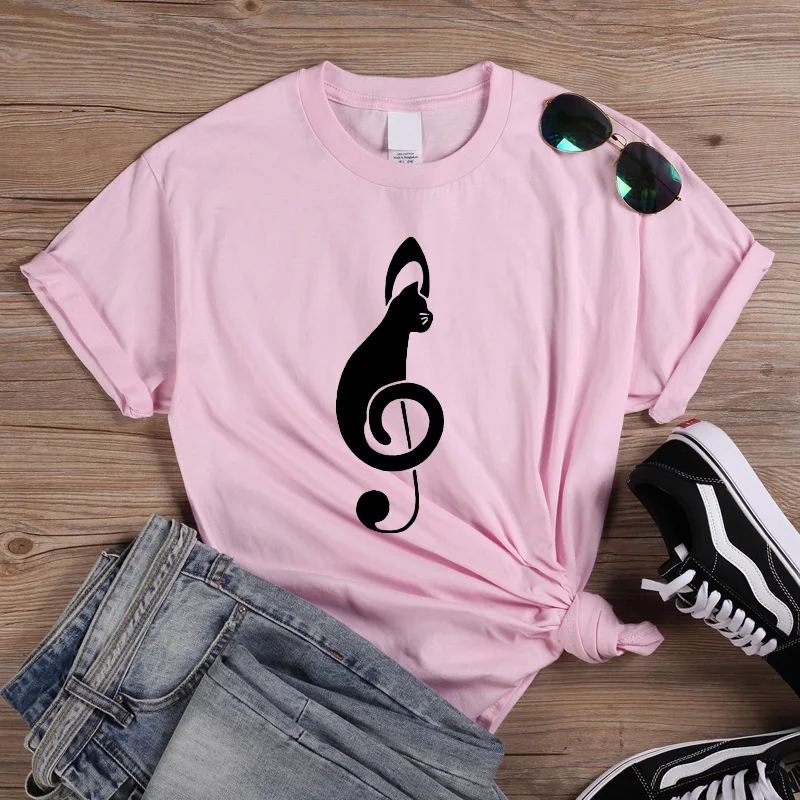 ONSEME Cat футболки с графическим принтом и музыкальными нотами женские летняя