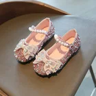 Весенние детские кожаные туфли модные туфли Стразы с бантом для девочек обувь принцессы 2021 блестящие туфли на плоской подошве для маленьких девочек SMG155