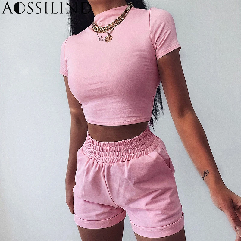 

AOSSILIND, сексуальный комплект из двух предметов, женские шорты, повседневный женский спортивный костюм с коротким рукавом, Женский комплект, л...