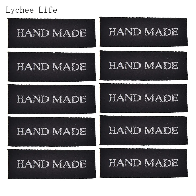 100 шт./лот черные этикетки ручной работы для одежды с принтом надписи