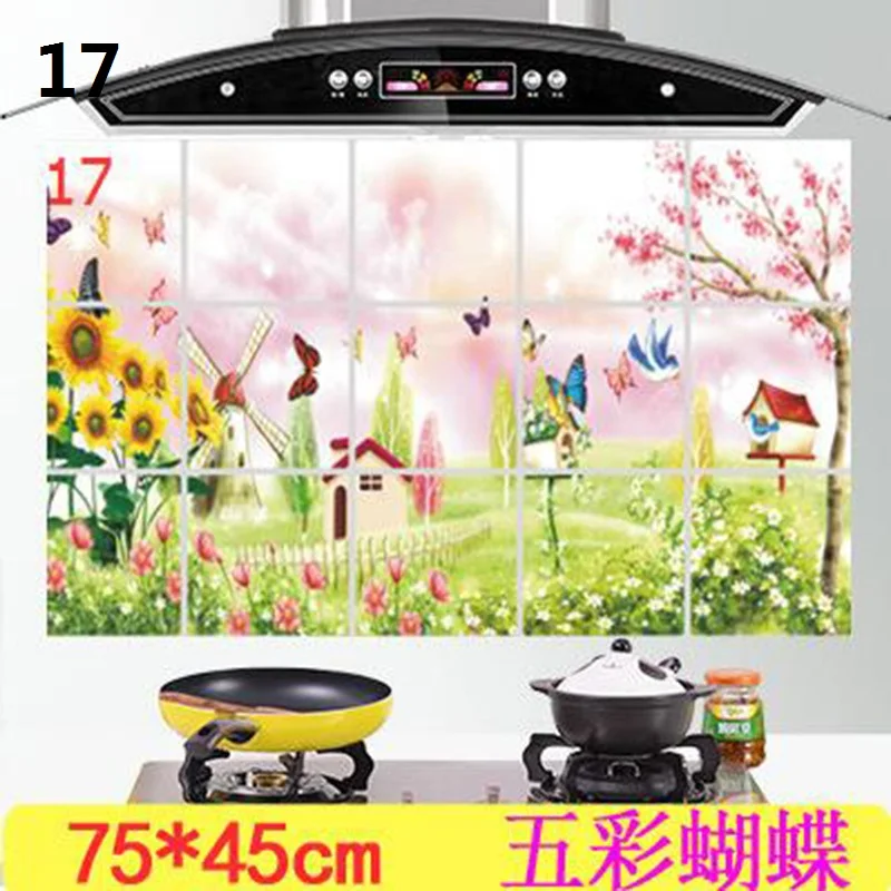 

1Pc 75*45 cm Waterproof Aluminum Foil Wall Sticker Tiled Kitchen Bathroom Wall Art Decals Tulip Flower Rose Home Decoration