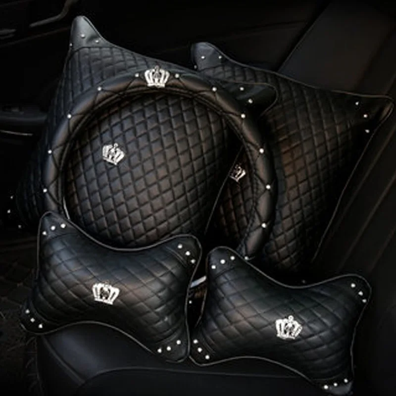 

Universal PU Leather Car Steering Wheel Cover Bling Rhinestone Crystal Car Interior Decro with Crystal Crown Accessories