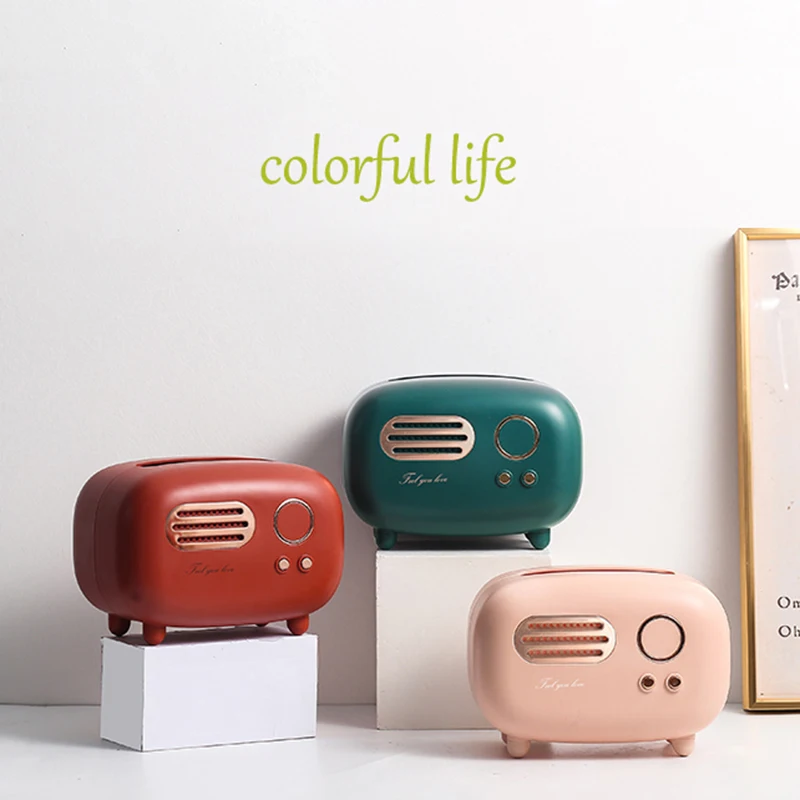 

Retro Radio Model Tissue Box Desktop Paper Holder Vintage Dispenser Storage Napkin Case Organizer Ornament Craft
