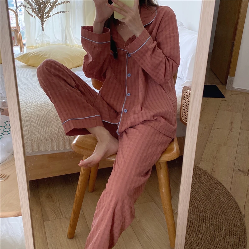 

Soft Women Pajamas Set 2021 New Fashion High Quality Sleepwear Loose Long Sleeve Autumn Tops Pants Cardigan Homewear