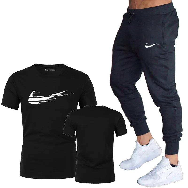 

2021 fashion new men's running leisure short sleeve T-shirt + sports pants two piece jogging suit