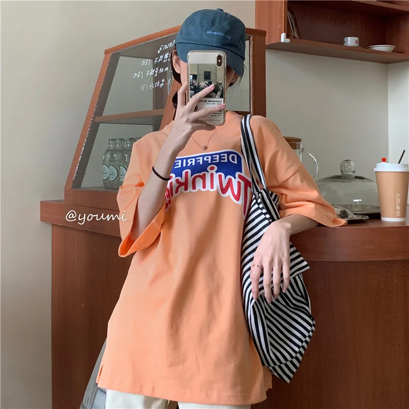 

2021 Spring and Summer New Korean Style Instafamous Design Sense Niche Couple Wear Loose Top T-shirt with Short Sleeves Women's