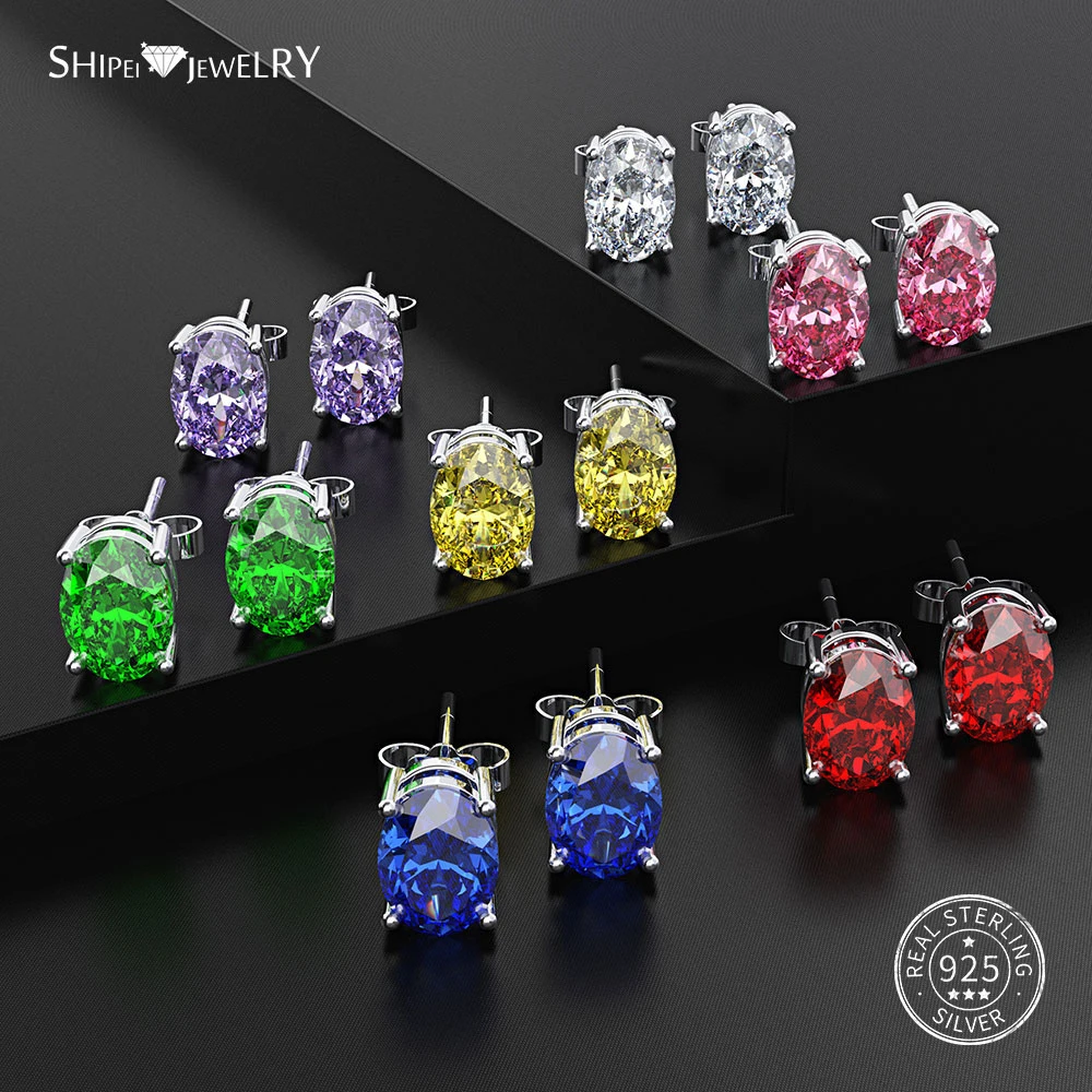 Женские овальные серьги гвоздики Shipei гипоаллергенные из 100% стерлингового