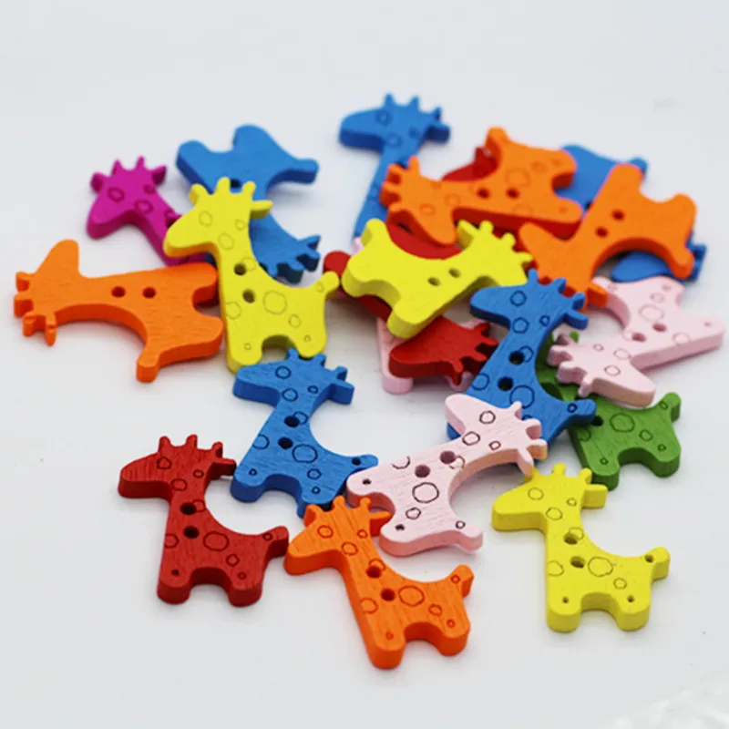 100 шт Деревянные Цвет Жираф кнопка с деревянными пуговицами изображением