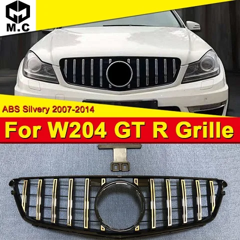 W204GTGrSi0714 Для merceesmb W204 Спортивная решетка гриль GT R СТИЛЬ ABS серебро без знака C Класс C200 C63AMG вид грили не для C63 AMG 07-14 - Цвет: W204GTGrSi0714