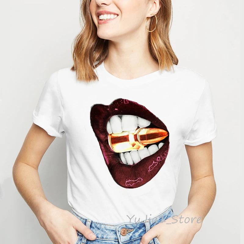 

2021 Lipstick Sexy lips print t-shirt women funny t shirts female harajuku shirt summer tops tee shirt femme streetwear