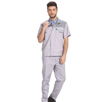 men women summer workwear factory workshop uniforms work clothes set short sleeve coveralls contrast color free shipping