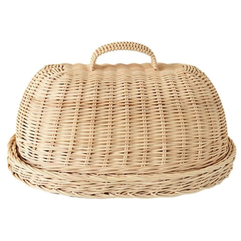 

Rattan Storage Tray With Cover,Hand-Woven Wicker Baskets,Bread Fruit Food Breakfast Display Box,For Food, Fruit,Cake,Etc
