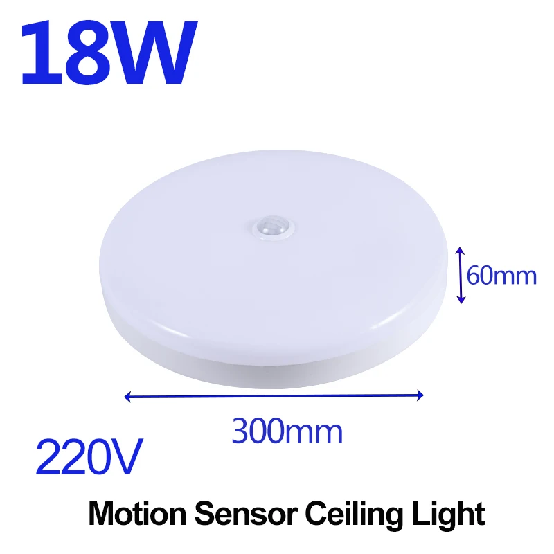 18W Sensor Light Умный светодиодный датчик движения ночник 5 Вт 7 Вт 9 Вт 12 Вт 18 Вт 220 В PIR сенсорные лампы потолочные лампы-светильники для дома лестничный коридор белый - Испускаемый цвет: 18W Sensor Light