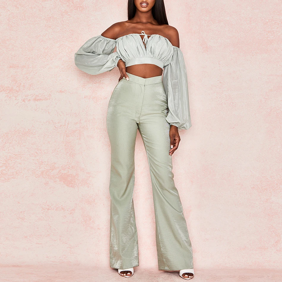 Осенняя женская рубашка без бретелек с длинным рукавом и брюки 2 шт. сексуальное