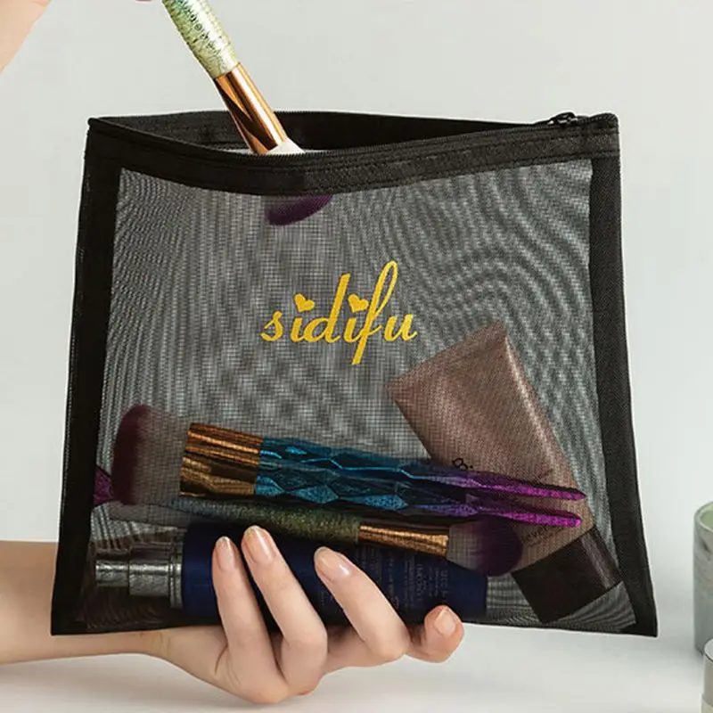 

Multifunctional Cosmetic Bag Mesh Makeup Case Pouch Toiletry Travel Zip Wash Org