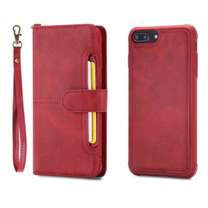 Red Wallet Case Флип-чехол для iPhone 7, 8 Plus, роскошный Съемный кожаный кошелек, чехол для телефона s, Магнитный чехол для iPhone 11 Pro, 8 Plus, 7 Plus, XS, XR, X - Цвет: Red Wallet Case
