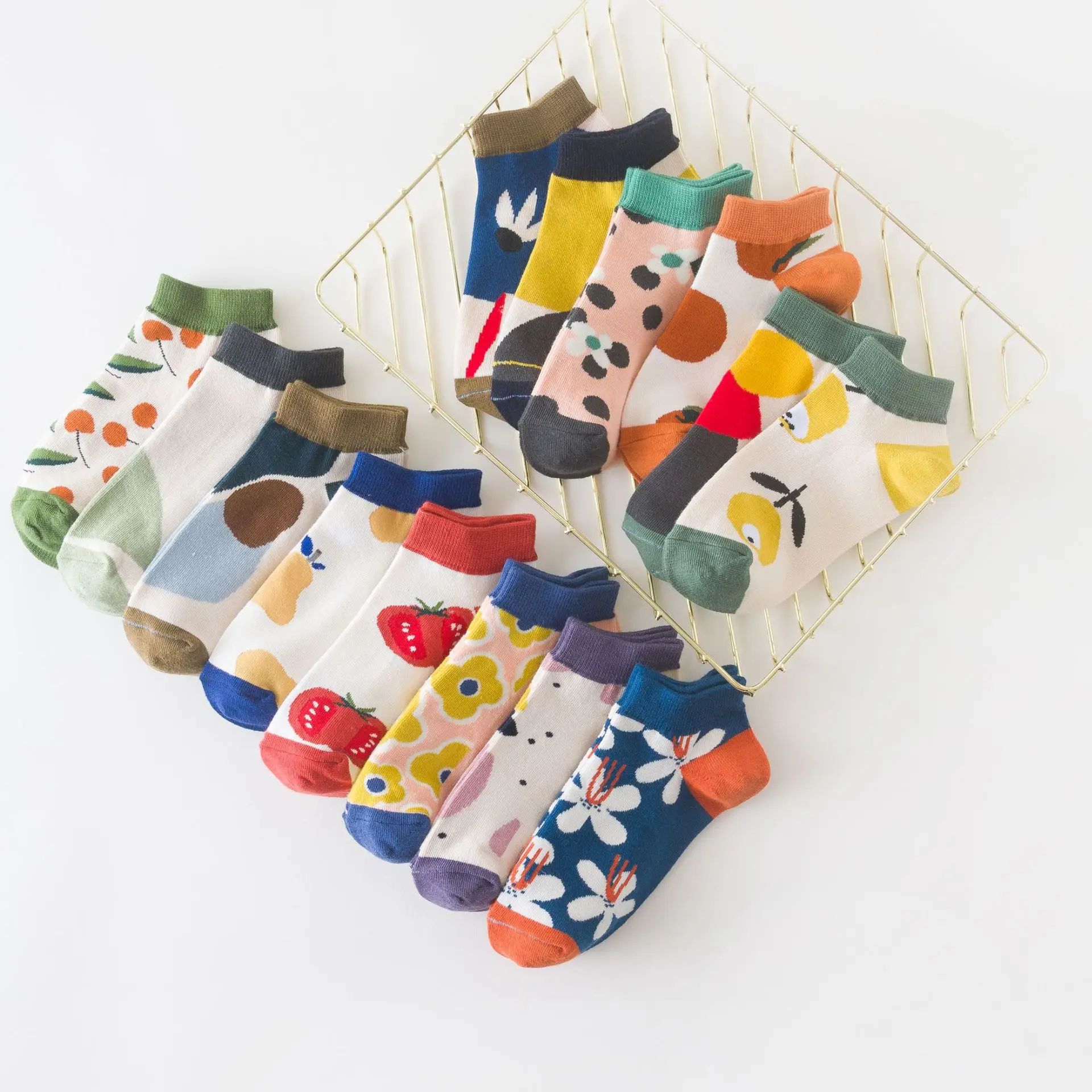 

Cute Cartoon Japanese Boat Socks Female Summer Thin Style College Style Asakuchi Colorful Novel Stitching Candy Color Short Sock