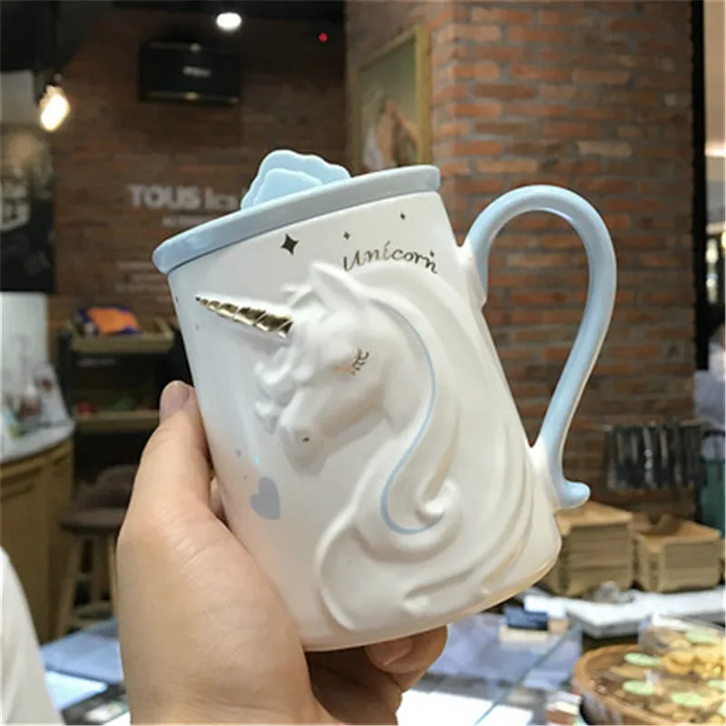 Керамическая кружка для кофе с единорогом, креативная кружка для молока, чайная чашка с ложкой, уникальный домашний офис