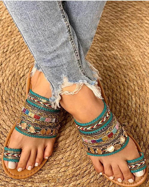 

Women Shoe Summer Greek Style Boho Folk-Custom Artisanal Ladies Flat Slippers Casual Breathable Comfortable Beach Women Sandalsk