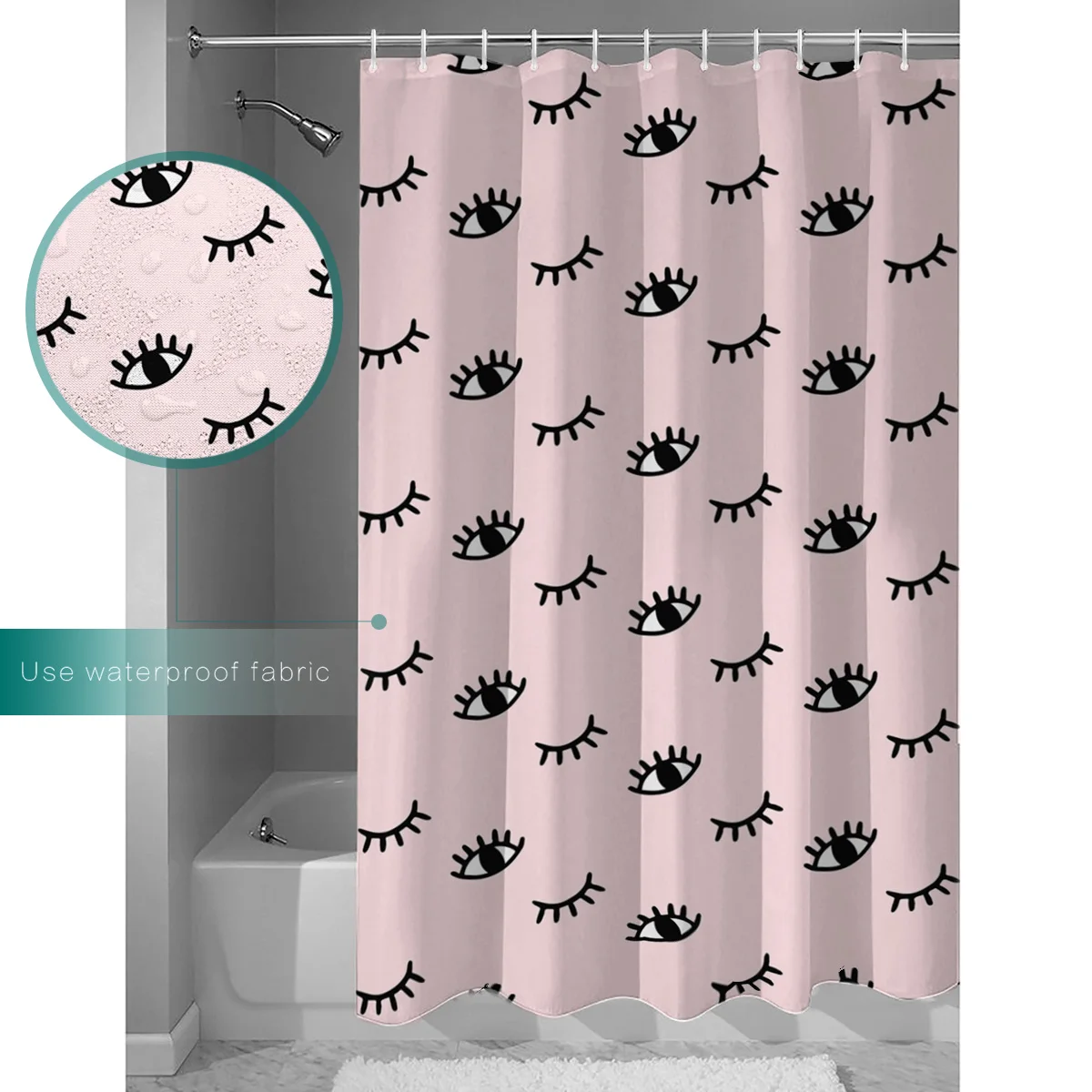 Розовая занавеска для душа с ресницами из мультфильма глаза|Шторы душа| |