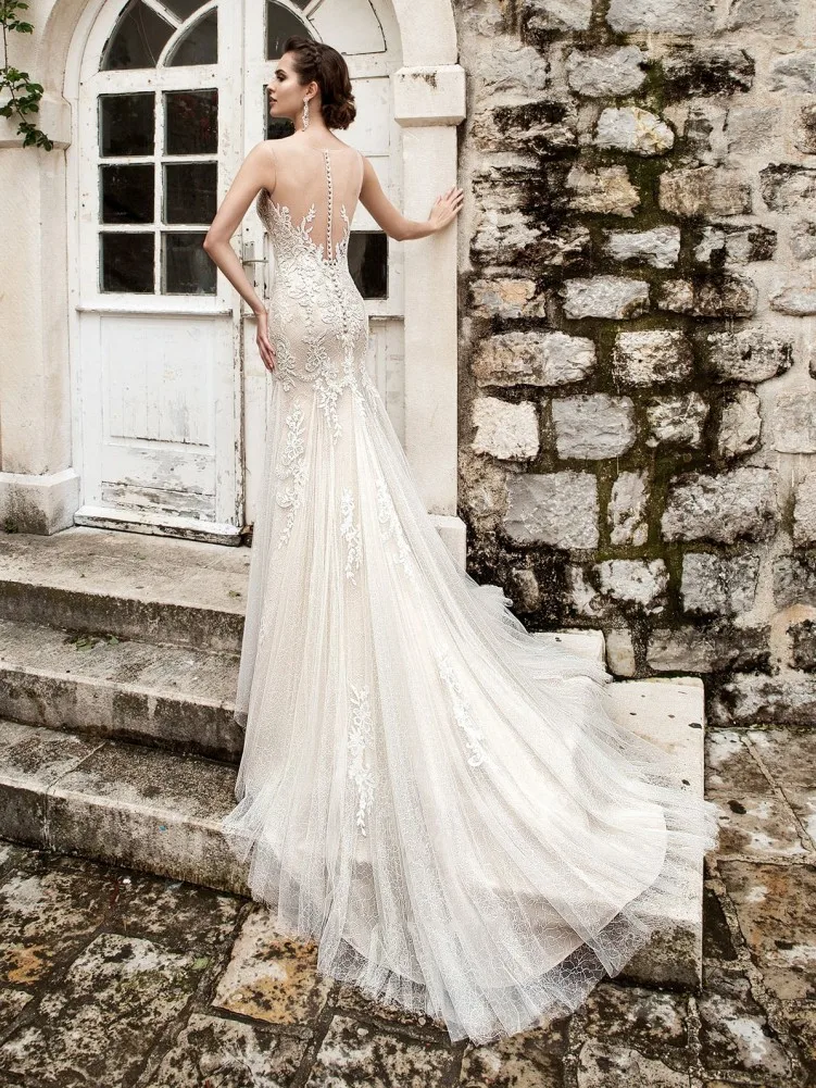 

Kesna Mermaid Wedding Dresses 2020 Lace Appliques Court Train Wedding Gowns Elegant Bride Dress Vestido De Noiva Curto Custom Si