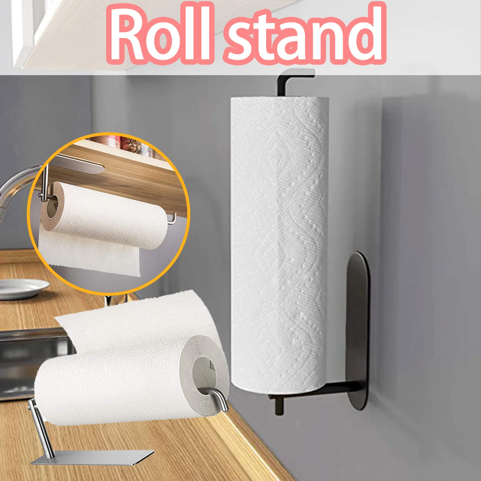 

Cabinet Roll Paper Holder Punch-free Home Kitchen Cabinet Roll Paper Holder Towel Rack Fresh-keeping Bag toilet Roll Paper