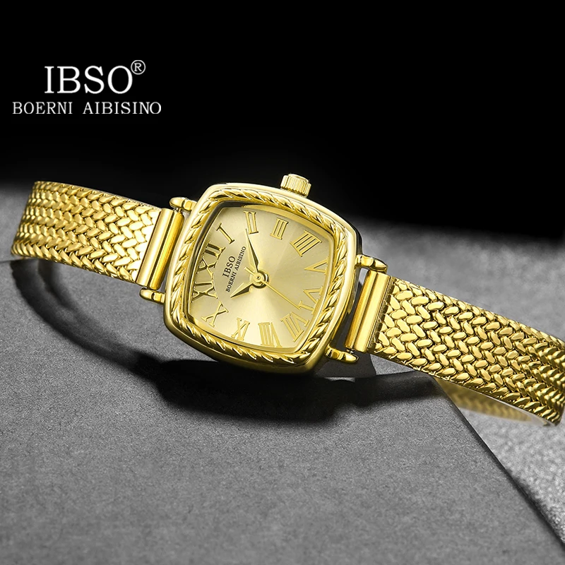 Золотые Новые водонепроницаемые кварцевые часы IBSO, женские роскошные женские часы с ремешком из нержавеющей стали, простой дизайн, японский механизм # B9226
