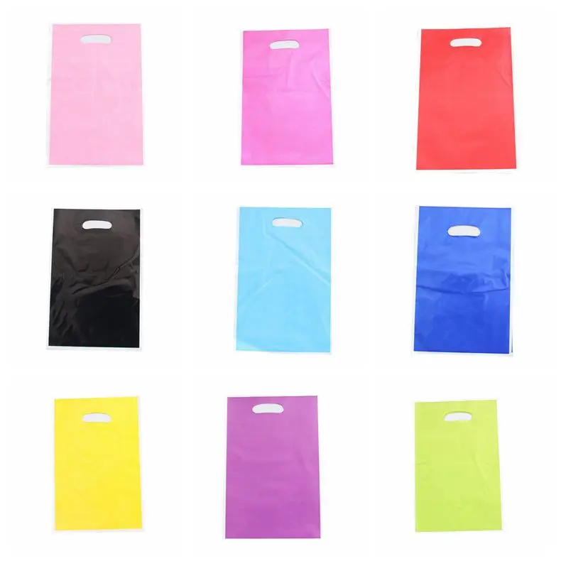 

20pcs solid color wedding party loot bag 12 color plastic gift bag black red blue green pink silver birthday cookie candy bag