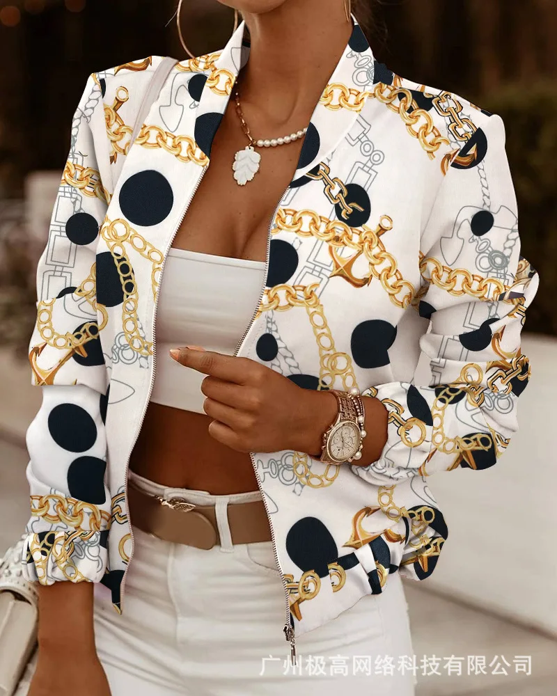 

Women Thin Print Jackets 2021 Spring Autumn Tops Vintage Long Sleeve Zipper Jacket Coat Women Casual Outerwear Short Jackets