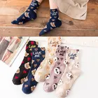 Женские носки средней длины, хлопковые спортивные носки с надписью, медведем, кошкой, собакой, животными, дышащие повседневные длинные носки с впитывающим пот