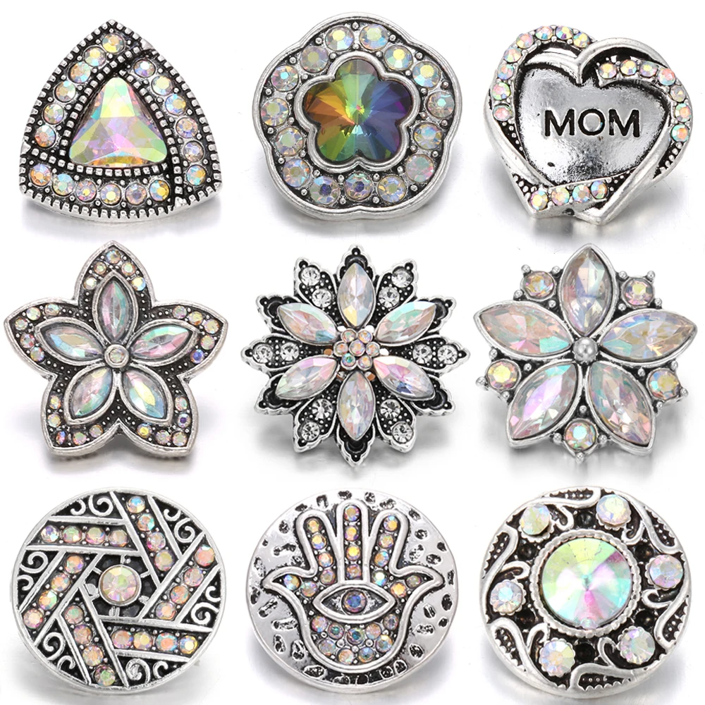 6pcs/lot New Snap Jewelry 18mm Metal Rhinestone Button Flower Colorful Buttons Fit Necklace Women DIY | Украшения и аксессуары