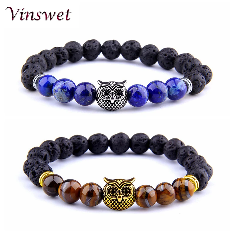 Мужские браслеты из натурального камня вулканическая лава 8 мм круглые бусины