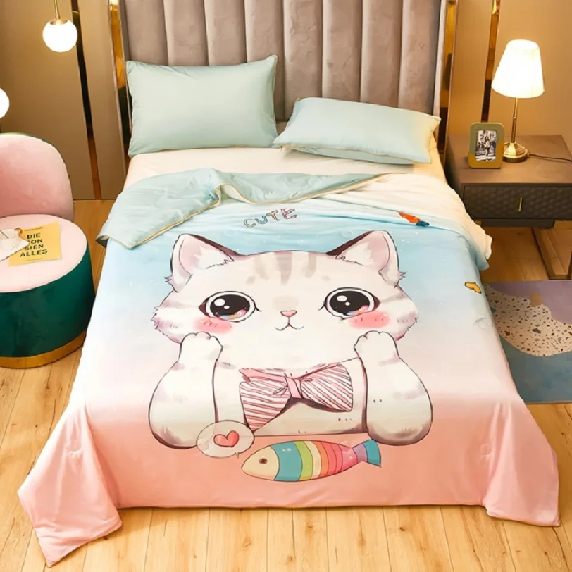 للبيع نسخة كبيرة من لطيف الكرتون نمط لحاف صيفي رائع ديكور المنزل مكيف الهواء أغطية سرير الجليد باردة بطانية الملكة الملك الحجم