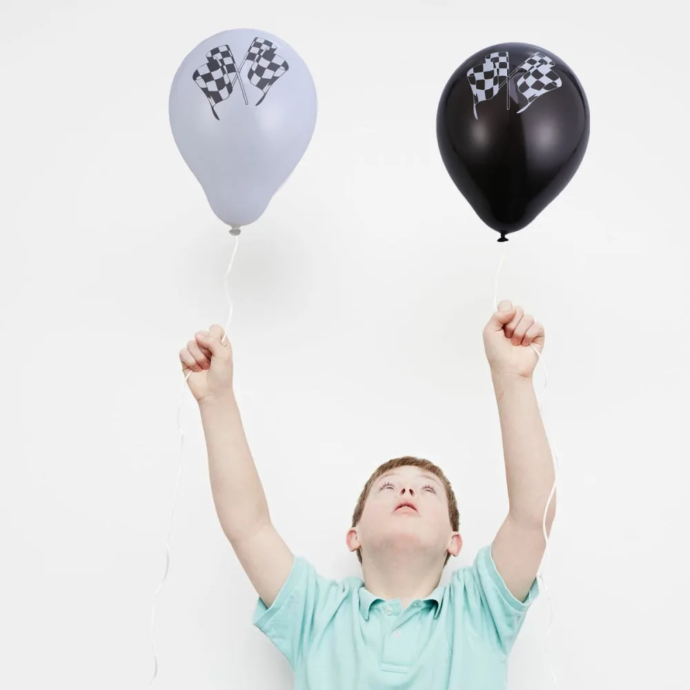 

50pcs Checkered Racing Flags Biodegradable Latex Balloons Party Supplies for Car Themed Party Celebration With 2 Roll of Ribbon