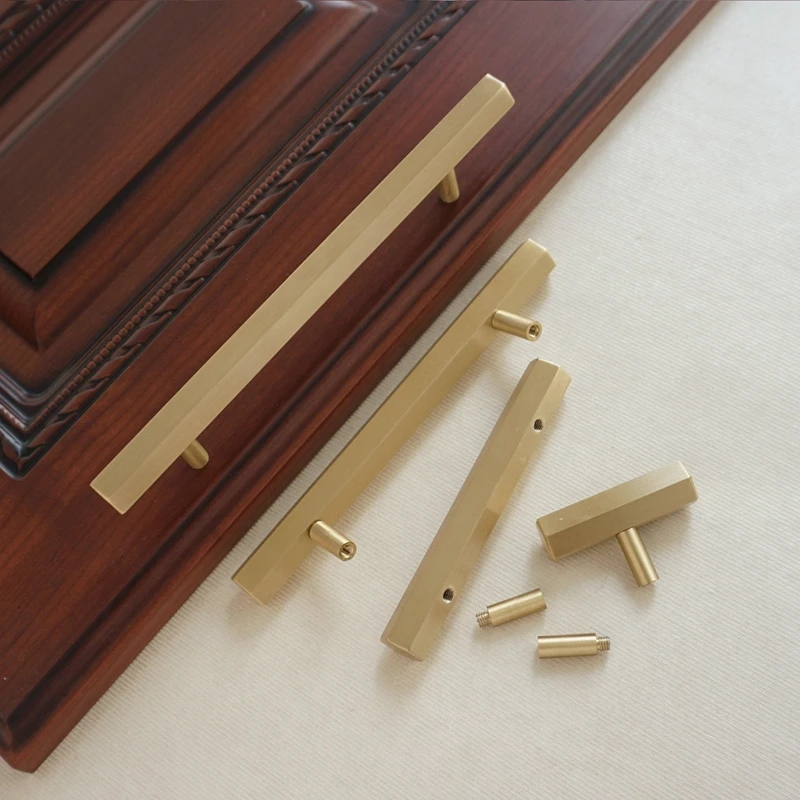 Матовые латунные ручки для ящиков Tbar шестигранные золотые кухонного шкафа