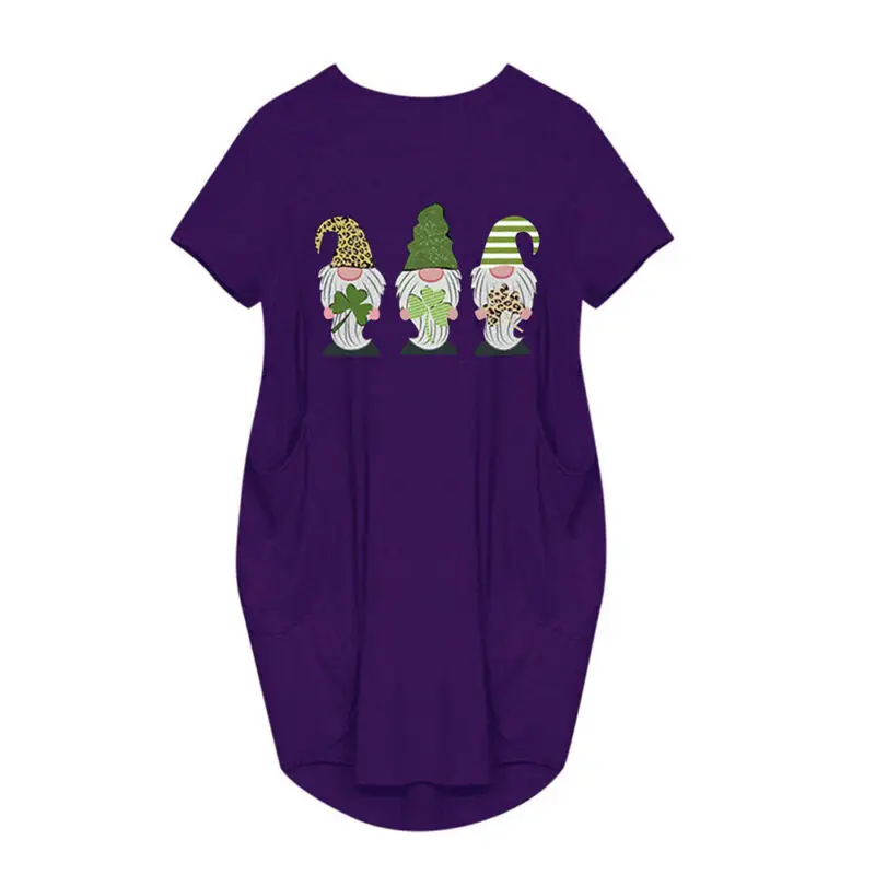 

Trevor Plus Size Women Printed Short Sleeve T-Shirt Dress Loose Casual Pocket Long Tops