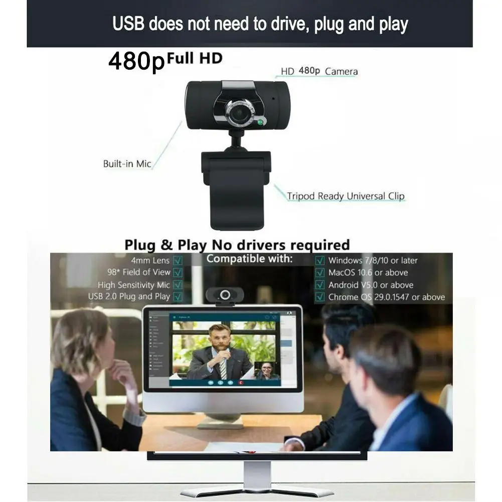 

30fps HD 12 Megapixels USB2.0 Webcam Camera With MIC - Laptop Desktop With PC Stand For Computer Clip