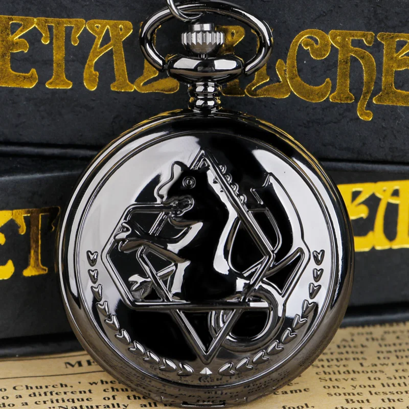 

Steampunk Retro Black Horse Movie Theme Clock Quartz Movement Pocket Watch with Fob Chian for Men Women Pendant Gifts