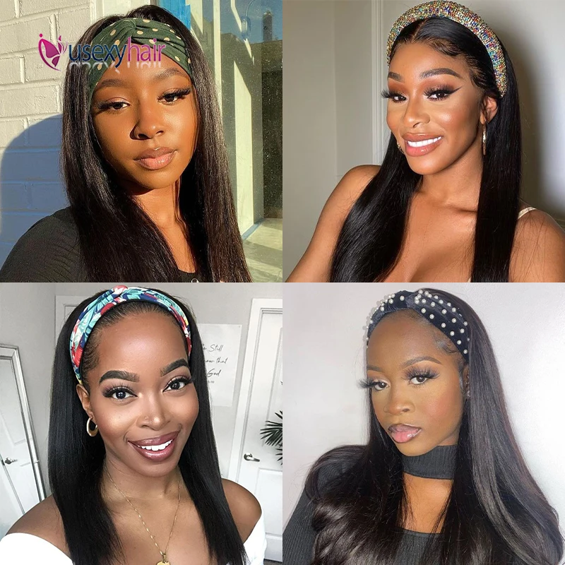 

Straight Headband Wig Human Hair Wigs 180% Density Brazilian Remy Hair Scarf Wigs Full Machine Made Wig For Black Women