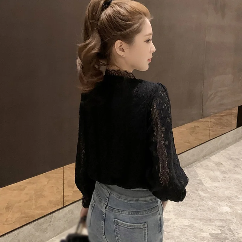 Женское милое кружевное шифоновая блузка в Корейском стиле Модная рубашка с
