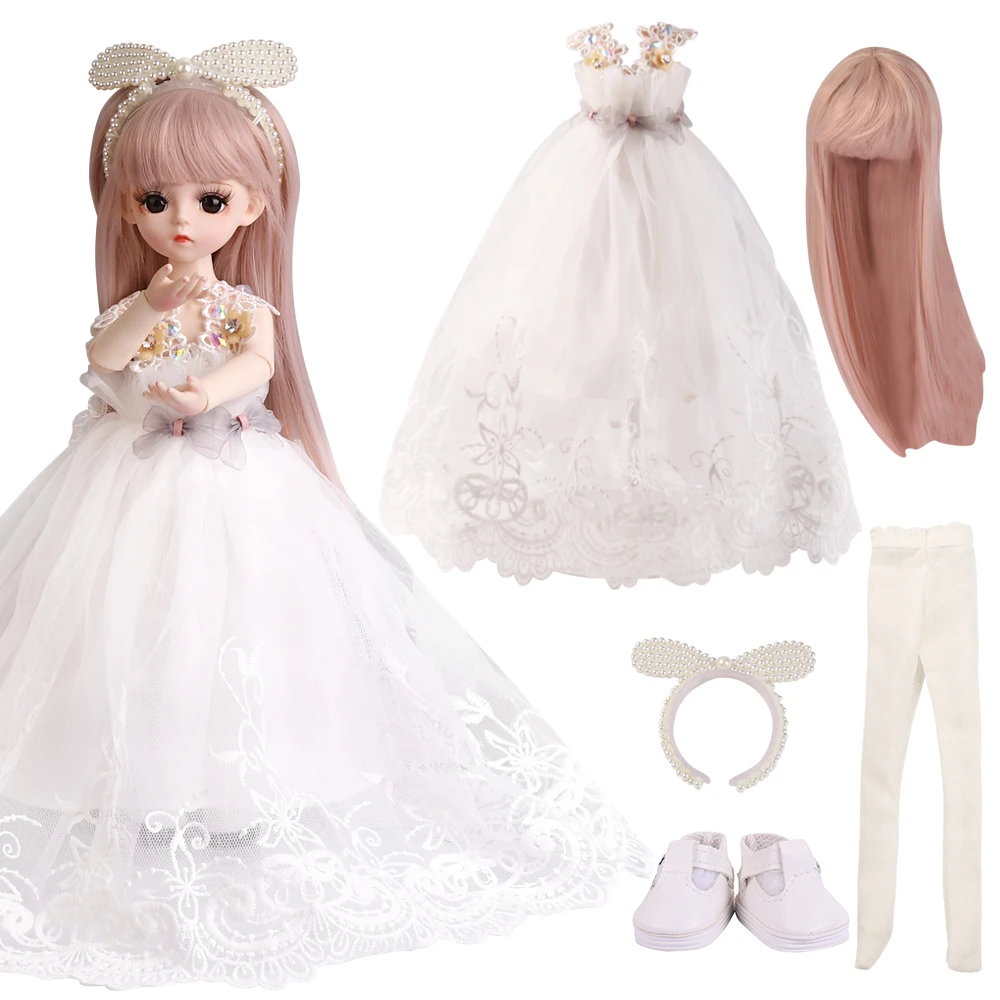 

UCanaan 1/6 BJD Dolls Clothes Set Accessories For 30CM Doll Full Set with Clothes Wig Shoes Girls DIY Dress Up Toy Accessories