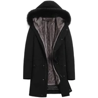 mens mink coat winter jacket men long parka real fur coat natural mink fur liner warm parkas fox fur collar 9817060