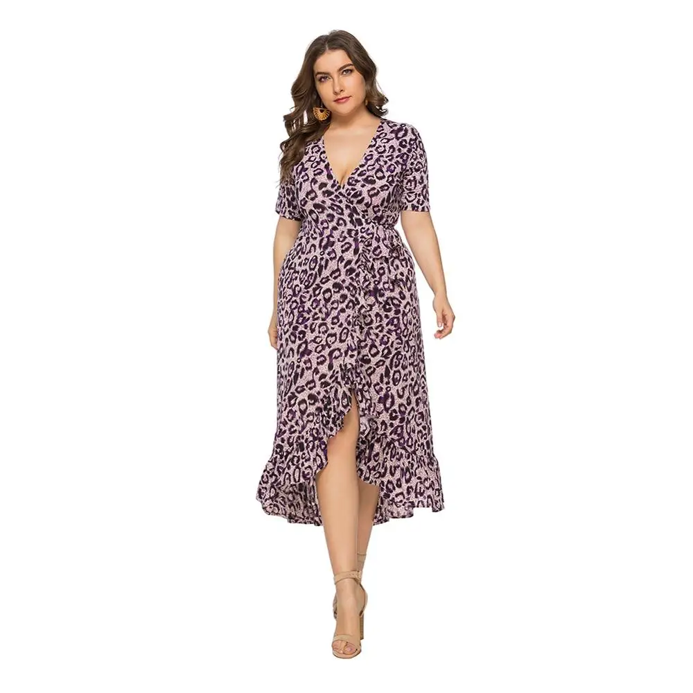 Женское платье с v образным вырезом и леопардовым принтом модное повседневное