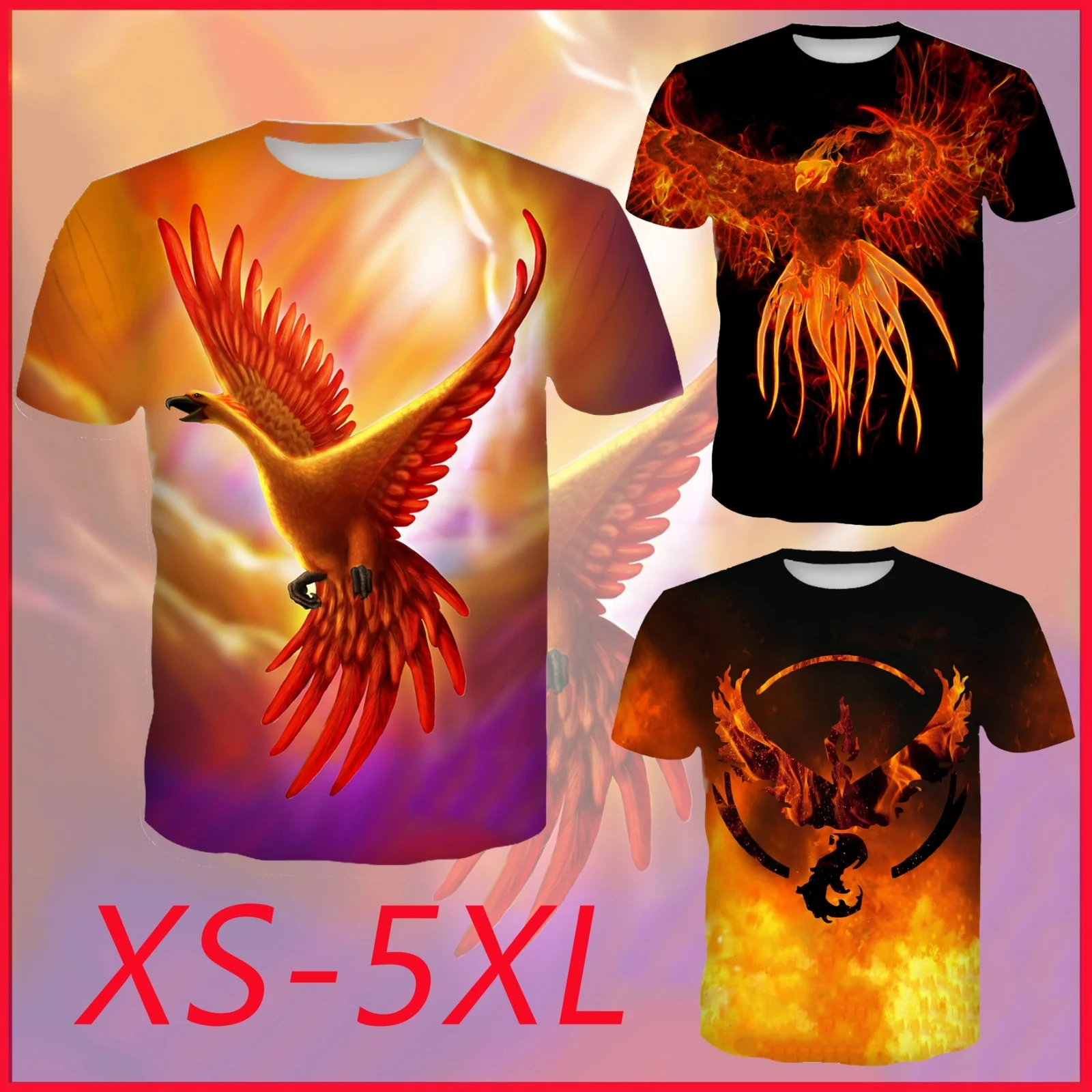 Летняя мужская повседневная футболка с 3D-принтом огня Феникса и птицы топы