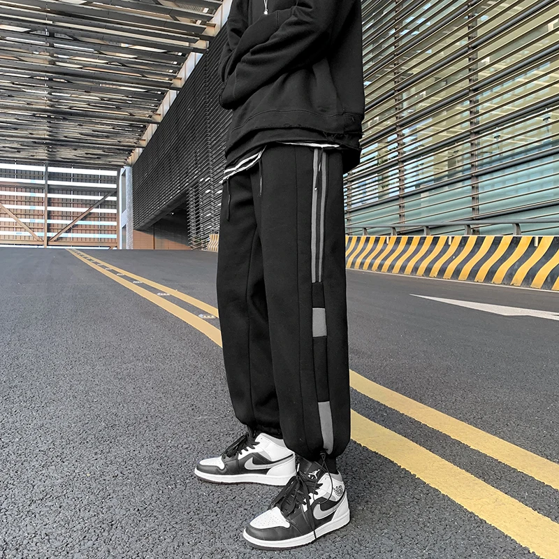 

2021Spring new men's striped pants fashion loose footband casual sports pants
