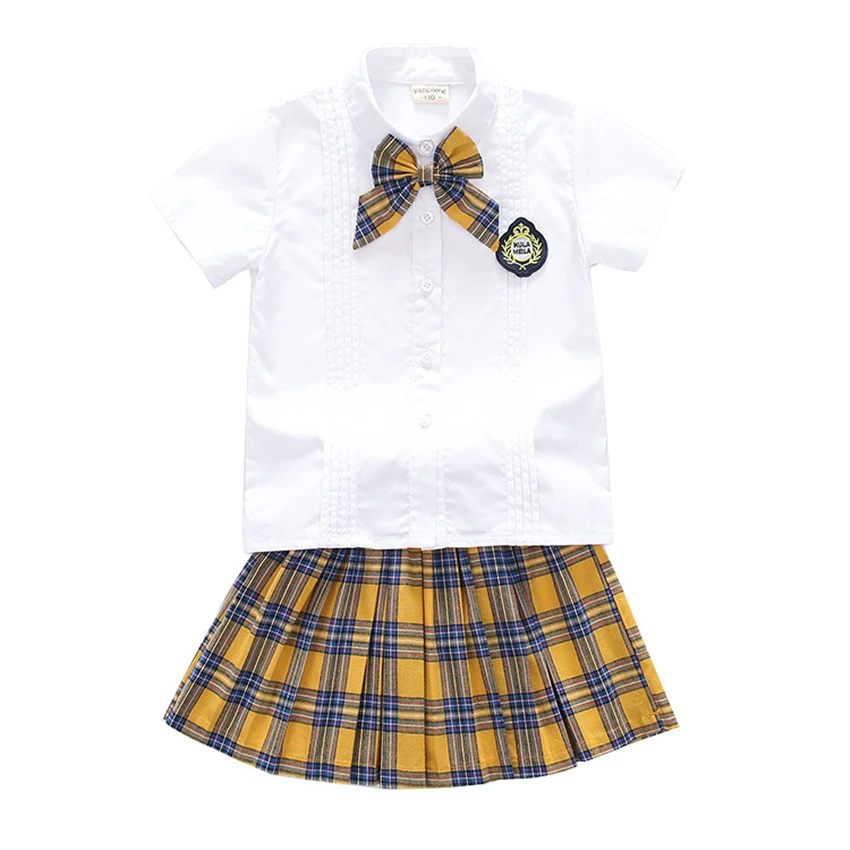

90-180cm Kids Fashion School Uniforms Korean Japanese Style Class Clothes Top Plaid Skirt Tie Stage Costumes for Children