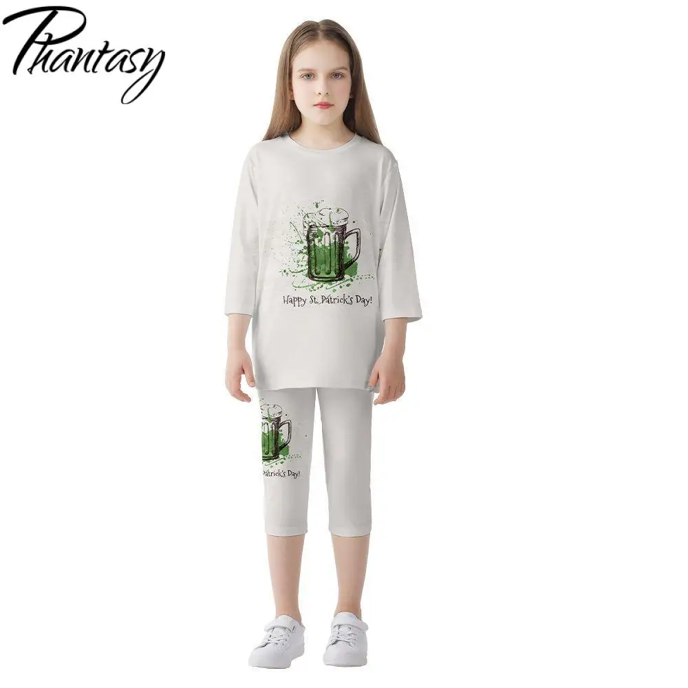

Phantasy 2021 Kids Homewear St.patrick's Day Printed T-Shirts and Pants Sets Children Home Casual Pajamas Suits Sleep Tops Pants